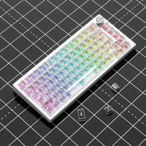 dagaladoo White Clear keycaps,Transparent keycaps 60 75 100 Percent,Ceramic Jelly Key caps Set,Shine Through Key caps,MDA Profile Keyboard Key Cap for Mx Switches Mechanical Keyboard
