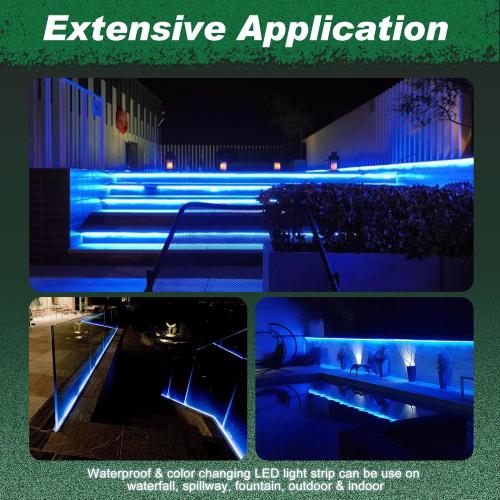 Gepas LONGRUNNEW Replacement 11.8'' LED Light Strip Color Changing for Waterfall Spillway Pool Fountain with Adapter, Remote Control Designed