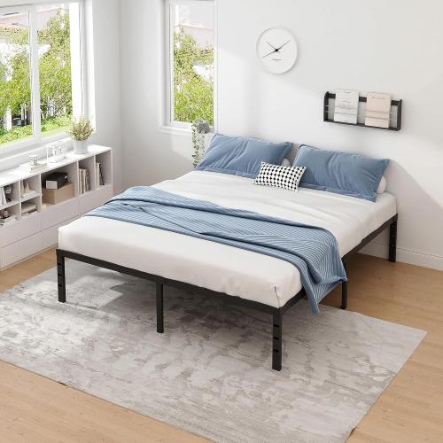 NEW JETO Metal Bed Frame,Queen Size Bed Frame with Storage Space,Heavy Duty Sturdy Mattress Foundation, Easy Assembly,No Box Spring Needed, Black,12 Inch,Queen
