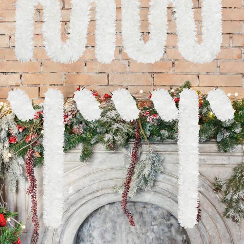 66 Ft Christmas Tinsel Garland Thick Tinsel Garland Xmas Tree Decorations Metallic Tinsel Twist Garland for Christmas, Birthday, Party Decor Indoor Outdoor Party Supplies (White)