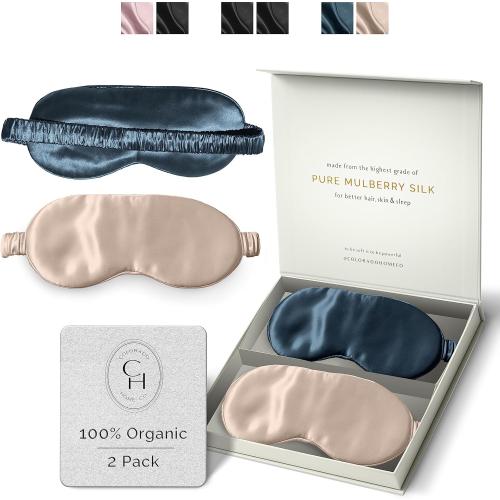 Pack of 2 Color beige and blue Silk Sleep Mask for Women and Men - Silk Eye Mask for Sleeping, Blindfold, Eye Covers, Pack of 2