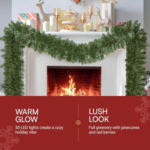 Joiedomi 9Ft Christmas Garland Prelit with 50 Count Light, Plug in Lighted for Home & Office Xmas Decorations Indoor and Outdoor Decor Holiday Decorations Xmas Garland Christmas Window Decor