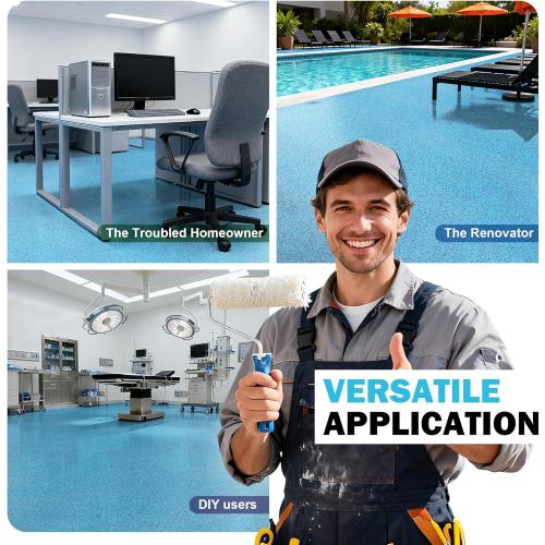 Epoxy Colored Sand Floor Paint for Concrete (105 Fl Oz),Self-leveling Epoxy Floor Paint - Easy Pour & Roll Application to Waterproof & Renew Garage,Porch,Basements,Patios,Outdoor(Blue,Net Content 5KG)