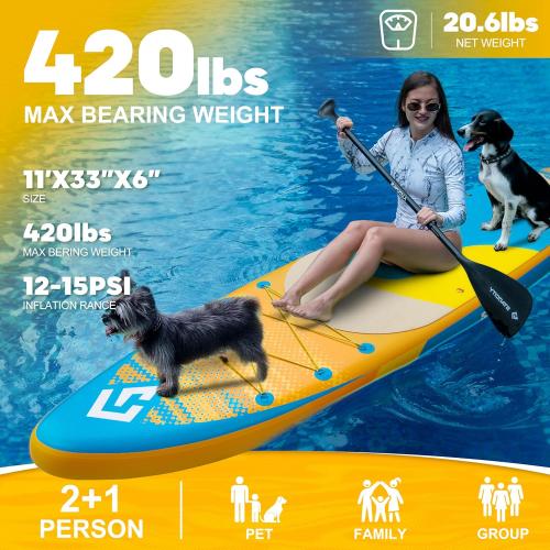 Starcity Size  11'*34*6 Blow Up Paddle Board, Inflatable Paddle Board,Paddle Board,Spacious and Stable, Anti Slip and Easy to Operate, Large Size Suitable for Single Person/Family/Pet Use.