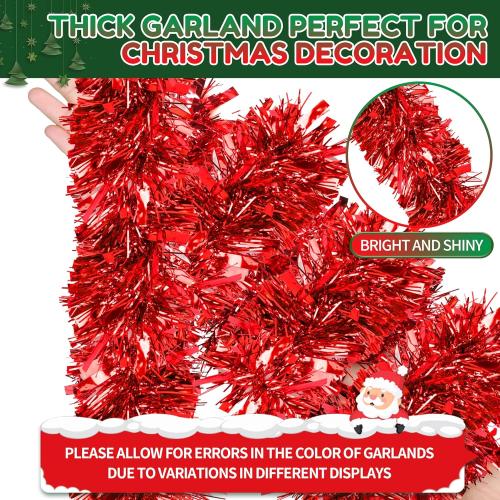 70 Ft Christmas Tinsel Garland Metallic Tinsel Twist Garland Glitter Christmas Tree Hanging Decorations for New Year Party Birthday Holiday Indoor Outdoor Supplies (Red)