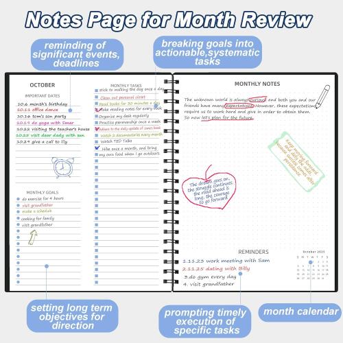 Monthly Planner 2026 (7.4'' x 9.6''), Jul 2025-Dec 2026, 18 Months Calendar Academic Planner, Agenda with Bookmark & Pocket, Perfect for School & Work, 120GSM Paper, Black