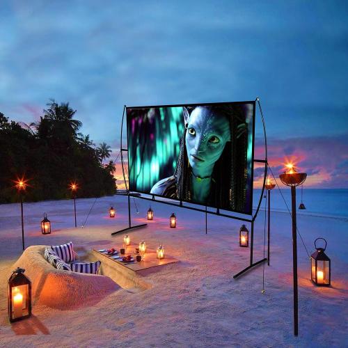 Projector Screen with Stand Foldable Portable Movie Screen（16：9）, HD 4K Double Sided Indoor Outdoor Projection Screen for Home Theater (100 Inch)