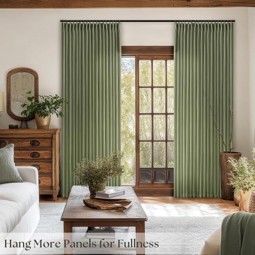 90 Inch Pleated Linen Olive Green Curtains for Living Room 2 Panels Semi Sheer Light Filtering Pinch Pleat Hooks Rings Back Tab Drapes Moss Green Farmhouse Boho Curtains 90 Inches Long Bedroom Window