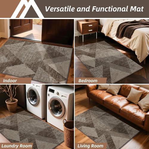 COSY HOMEER Entryway Rugs Doormat 32x48, Non-Slip Absorbent Polyester, Washable Rugs for Front Door, Dirty Paws & High Traffic Areas, Brown