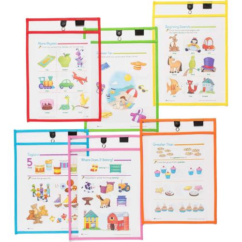 Magnetic Dry Erase Pockets by Two Point (6-Pack) - 10 x 14 in - Portrait Clear Dry Erase Pocket Sleeves, Job Shop Ticket Holders, Clear Paper Sleeves Protectors, Magnetic Pouch