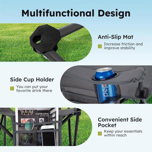 ALPHA CAMP Camping Chairs 350LBS Capacity, Heavy Duty Folding Chair with 4-Can Cooler Bag, Portable Outdoor Chair with Cup Holder for Adults, Collapsible for Tailgating, Beach, Fishing