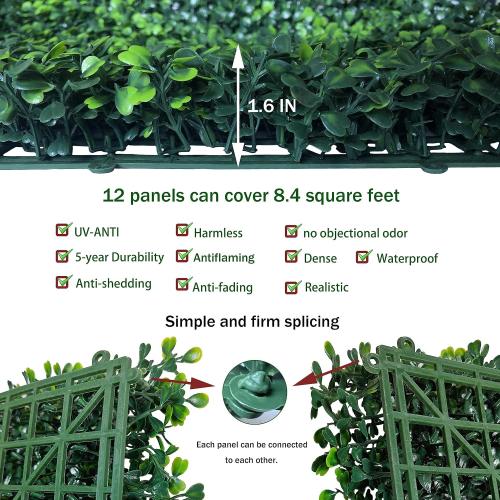 Artificial Grass Wall Panel Backdrop,10 X 10 12P(8.4 sqft) UV-Anti Greenery Boxwood Panels for Indoor Outdoor Green Wall Decor & Ivy Fence Covering Privacy