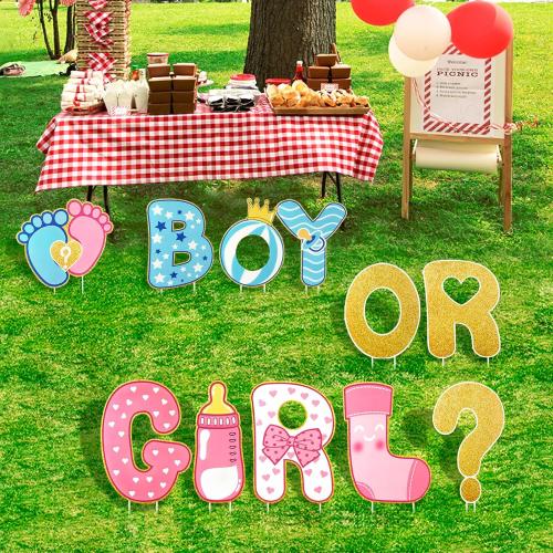 AerWo 11 Pcs Gender Reveal Decorations Baby Shower Yard Signs with Stakes,Baby Gender Reveal Ideas Yard Letters Lawn Signs Boy or Girl Gender Reveal Party Supplies