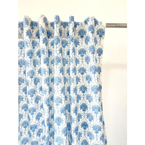ATOSII 100% Cotton Single Panel Block Print Curtain, Easy Hanging with Rod Pocket & Loop, Living Room, Dining Room, Bedroom Light Filtering Boho Curtains, Set of 1, 60 W X 96 L, Padma Blue
