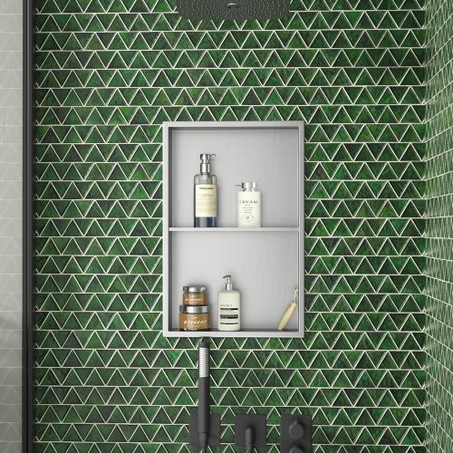 Stainless Steel Shower Niche Brushed 24 X 14 No Tile Needed Niche | Recessed shower niche with 2 tiers shelf,space-saving,vertical niche，silver bathroom niche shower for shampoo & soap storage