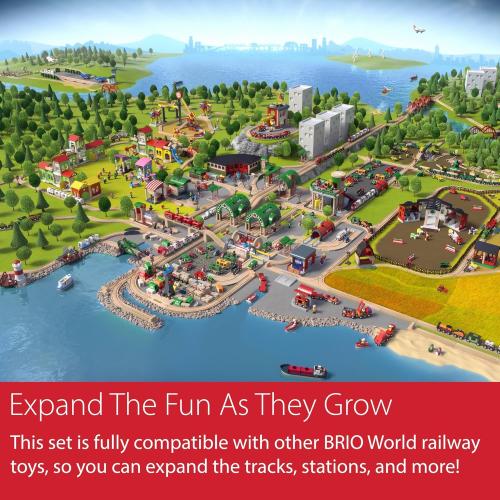 BRIO World Cargo Railway Deluxe - Wooden Track Train Set - Battery-Powered Engine, 3 Cranes, Bridge, Truck - Kids Ages 3  - Compatible with All BRIO Sets - FSC Certified Wood - 54-Pieces