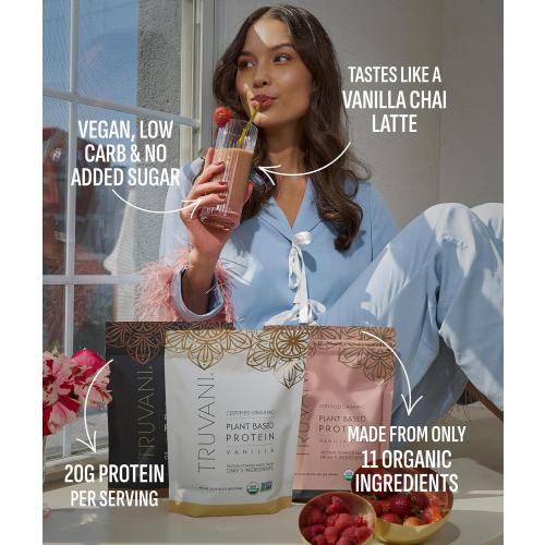 Truvani Vegan Pea Protein Powder | Vanilla Chai | 20g Organic Plant Based Protein | 1 Serving | Keto | Gluten & Dairy Free | Low Carb | No Added Sugar