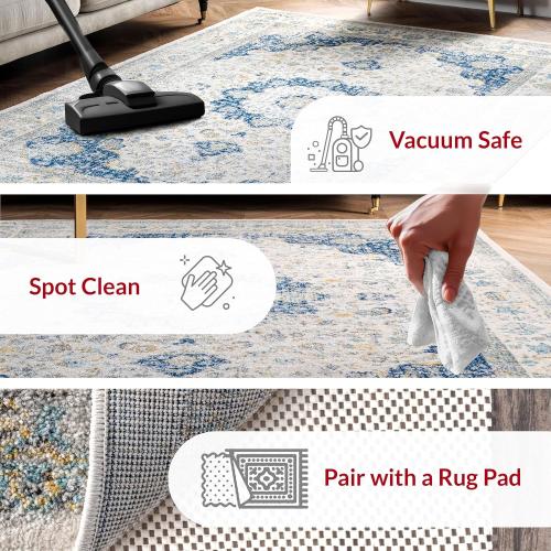 Nuloom Verona Blue/Off-White, 2' x 3', Vintage Medallion, Soft and Cozy, High Traffic, Stain Resistant, Easy Clean, Durable Area Rug for Bedroom, Living Room, Dining Space, Den, Foyer, Entryway