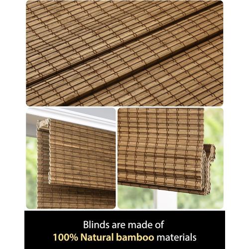 Cordless Bamboo Roman Shades for Windows, Blinds Size (20 W ×64 H) Colour (Highfield Teak)