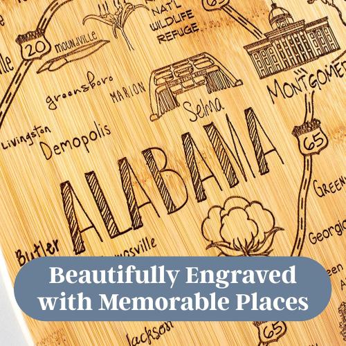 Totally Bamboo Destination Alabama Shaped Cutting Board – Bamboo Charcuterie and Serving Board with Hang Tie for Wall Display