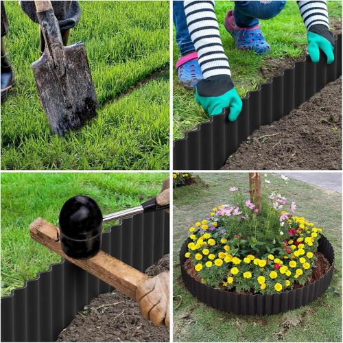 LAVEVE Corrugated Metal Garden Edging 6 x 40Ft, Landscape Edging Border for Lawn, Flower Bed, Garden Fence, Paver Edging (Black)