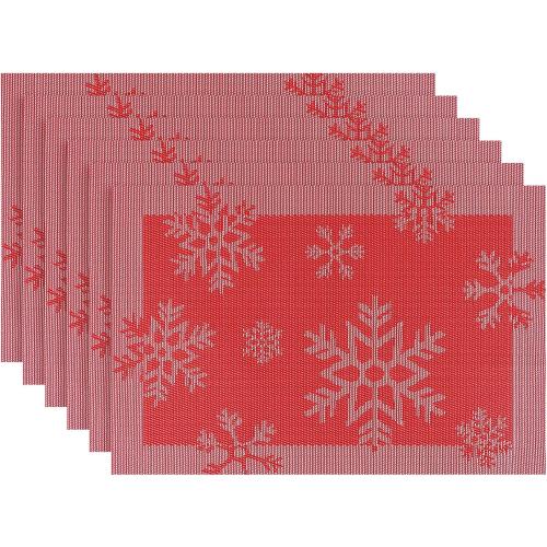 Aofmee Christmas Placemats Set of 6, Washable Christmas Place Mats for Kitchen Dining Table, Indoor/Outdoor Woven Vinyl Christmas Table Mats, Non-Slip Heat Resistant Holiday Placemats Easy to Clean