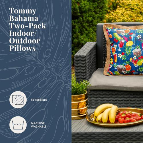 Tommy Bahama Pack of 2 Premium Water-Resistant 18 x 18 Indoor/Outdoor Decorative Pillows with Inserts – Perfect for Patio Furniture, Poolside, and Outdoor Lounging (TikiTails Red)