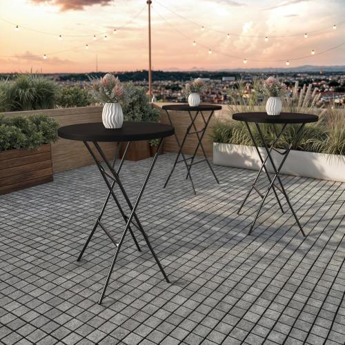Flash Furniture Elon Round Folding Bar Height Table for Parties and Commercial Events, Indoor/Outdoor Plastic Bar Height Folding Table, 32, Black