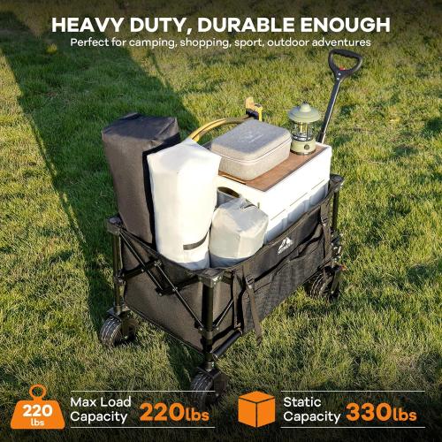 Heimuee...220Lbs... Wagon Cart Foldable, Heavy Duty Collapsible Utility Wagon with 220lbs Capacity, All-Terrain Beach Wheels, Portable Garden Cart for Camping, Sports, Outdoor, Shopping, Black