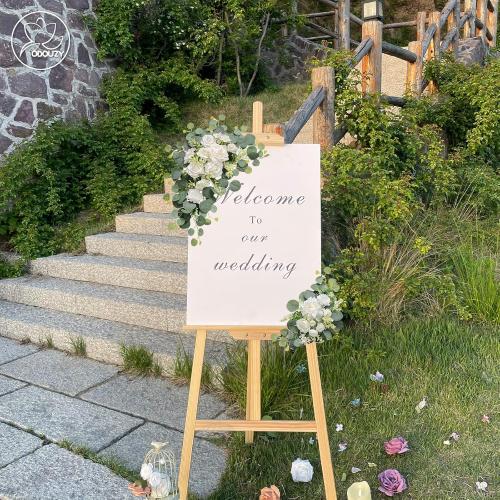 Artificial Wedding Arch Flowers for Wedding Sign,Set of 2 for Wedding Welcome Ceremony Sign,Faux Floral Swags,Wedding, Banquet and Reception Backdrop Floral Decoration (White)