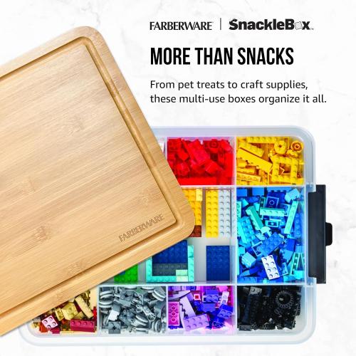 Farberware Small Build-a-Board Snacklebox with Locking Plastic Cutting Board Lid, Portable Charcuterie Storage with 7 Compartments