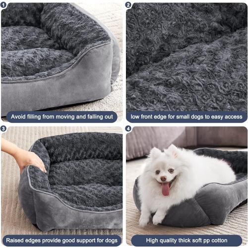 JOEJOY Rectangle Dog Bed for Large Medium Small Dogs - Washable Orthopedic Sofa Bed, Soft Breathable Puppy & Pet Cuddler, Durable Calming Dog Bed with Anti-Slip Bottom, Multiple Sizes, Dark Grey