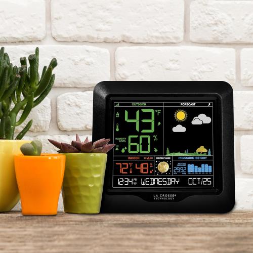 La Crosse Technology Color Forecast Station - Large Display, Temperature/Humidity Alerts, Seasonal Scenes - Indoor/Outdoor Monitoring, HI/LO Records, Barometric Pressure - Atomic Time, DST Updates