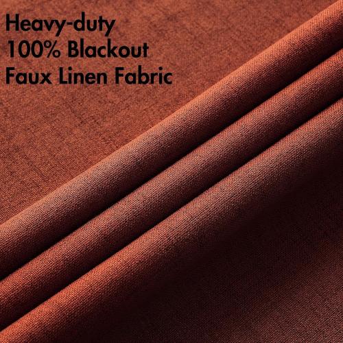 MIULEE 100% Blackout Linen Curtains for Bedroom Thermal Insulated Burnt Orange Grommet Room Darkening Curtains & Drapes Rust Terracotta Fall Decor for Living Room Nursery 52 x 84 Inch (2 Panels)