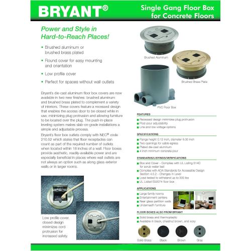 TRADESELECT RF406ALU Floor Box Cover with 15A 125V Outlet Included, Aluminum