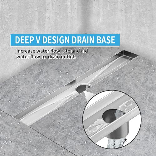 Linear Shower Drain 24 inch, Floor Drain with Removable Pattern Grate, 304 Stainless Steel Rectangular Linear Drain with Hair Strainer, CUPC Certified, Brushed Nickel, SD-103