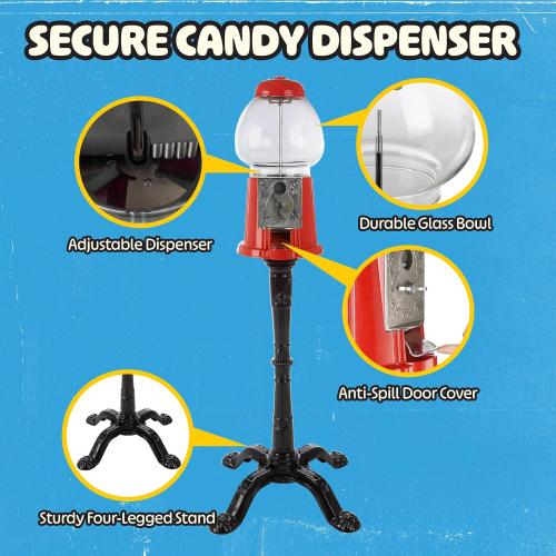 Great Northern Popcorn Company 6260 15 Vintage Candy Gumball Machine & Bank with Stand - Everyone Loves Gumballs!, red | Vintage Style Bubble Gum Machine with Glass Globe and Metal Base - Gum Ball or Candy Dispenser