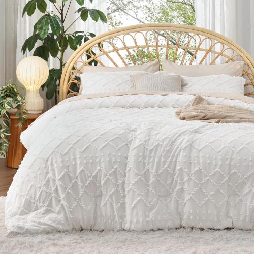 Comforter  - White Comforter, Boho Tufted Bedding Comforter