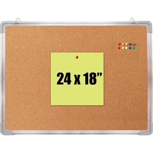 Cork Board Set for Wall - Bulletin Board Corkboard 24 x 18 in with 10 Thumb Tacks - Wall Hanging Pin Board Message Board Tack Board Organizer for Home, Office, Desk and Cubicle (24x18)