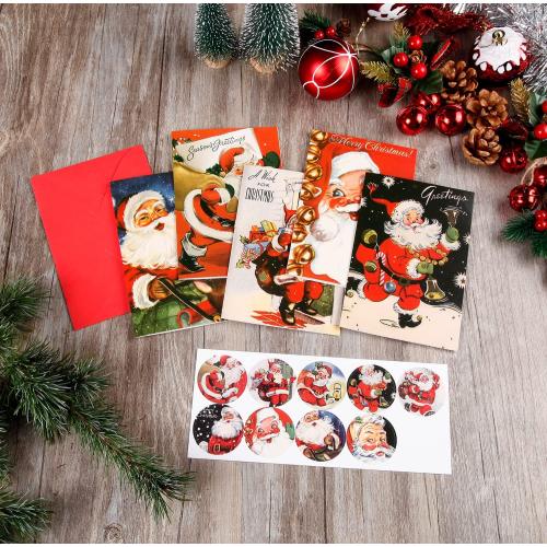 Quera​ Christmas Vintage Greeting Cards 27 Pack Santa Xmas Holiday Greeting Cards Blank Note Cards With Envelopes For Classroom Home Office Business Christmas Parties 4 X 6 In.​