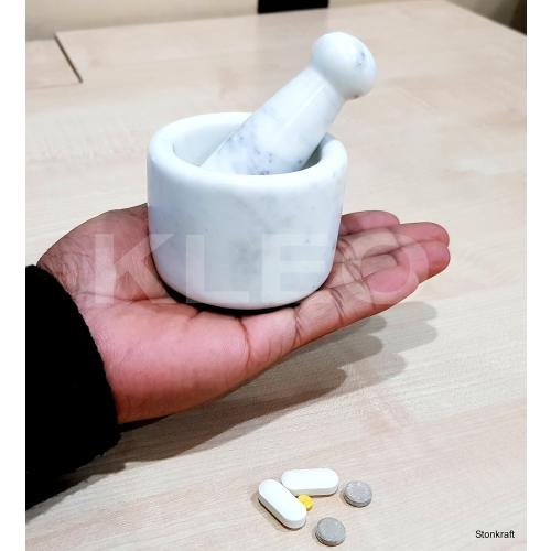 3 Small Natural Stone Mortar and Pestle Set as Spice, Medicine Grinder Masher - kharad, Khallad, Okhli and Musal (White)