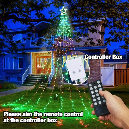 Joomer RGB Christmas Tree Star Lights, 16.4FT Height 348 LED Color Change Waterfall Lights with Remote Timer Waterproof for Outdoor Holiday Decoration