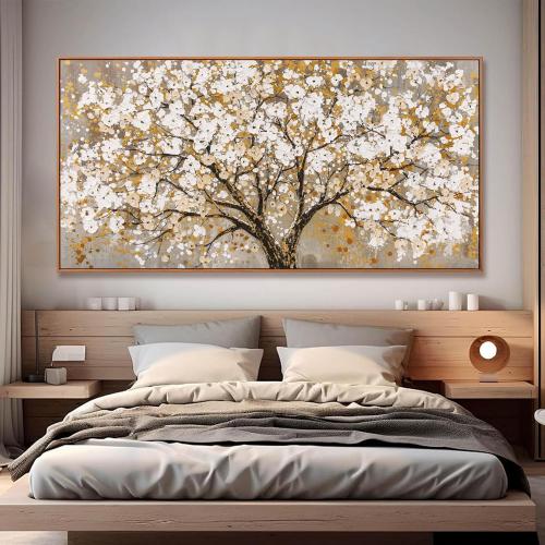 Large Wall Art Print Gold Abstract Tree Of Life Framed Modern Artwork Canvas Painting Gold Tree Pictures Home Decor Ready To Hang For Bedroom Living Room 30X60