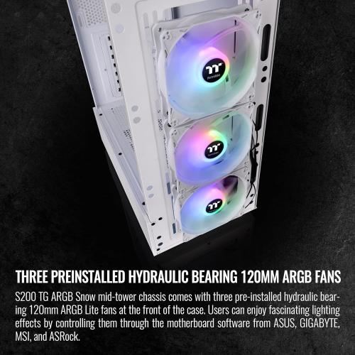 Thermaltake S200 TG ARGB Snow ATX Tempered Glass Mid Tower Gaming Computer Chassis with 120mm ARGB Lite Front Fan Pre-Installed CA-1X2-00M6WN-00