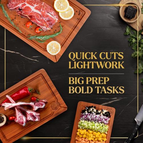 Pre-Oiled, Non Toxic 3-Piece Carbonized Bamboo Cutting Board Set, Eco-Friendly Wooden Chopping Boards for Kitchen with Hanging Hole, 500°F Carbonized Technology Charcuterie Serving Boards Deer & Oak