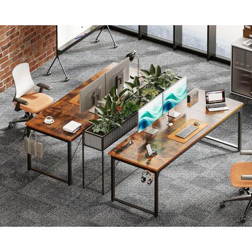 Coleshome 71 Inch Computer Desk with USB Ports, Large Office Desk, Long Study Student Writing Desk, Rustic Brown