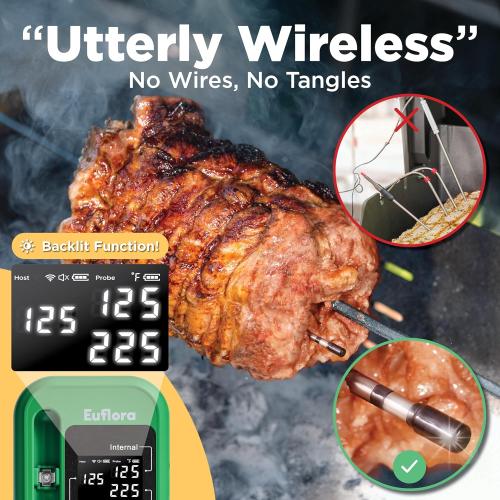 euflora Wireless Smart Meat Thermometer with Bluetooth & Wifi App, 800Ft Leave-in Temperature Probe for Rib, Steak, Oven, Grill, Cooking, Food and Smoker (Green)