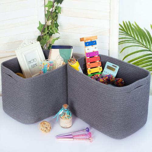 MINTWOOD Design 3-Pack Decorative Woven Storage Baskets for Shelves, Cube Bin Box for Organizing Books, Shoes, Dog Toys, Pantry Closet and Living Room Organizer, Charcoal Gray