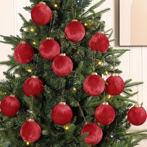Christmas Tree Ornaments Velvet Balls - 15 Pack 3.15inch with Elegant Color, Velvet Fabric Wrinkle Design for Xmas Tree, Fireplace, Tabletop, Church, Decor (Red)
