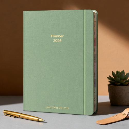 2026 Planner Weekly and Monthly, Jan.2026 - Dec.2026, Linen Hardcover Calendar 2026 Agenda Planner Daily To Do List Notebook with Monthly Tabs, 6 x 8.3, Creamy Green